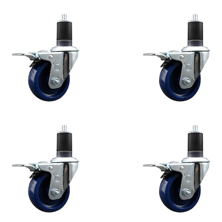 Service Caster 3.5'' Solid Poly Swivel 1-5/8'' Expanding Stem Caster Set Total Lock Brake, 4PK SCC-EXTTL20S3514-SPUS-158-4